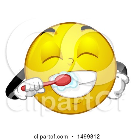 Clipart of a Smiley Emoticon Emoji Brushing His Teeth - Royalty Free Vector Illustration by BNP Design Studio