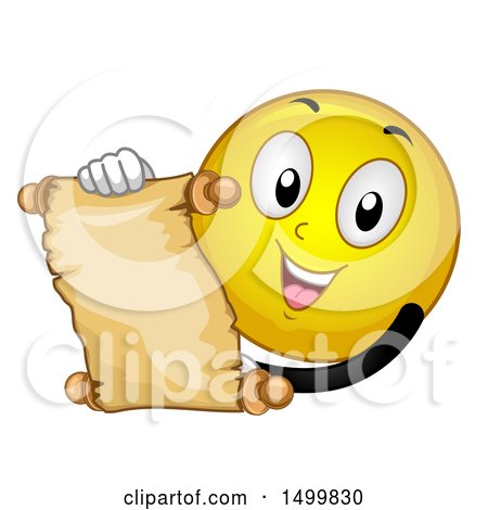 Clipart of a Smiley Emoticon Emoji Reading a Scroll - Royalty Free Vector Illustration by BNP Design Studio