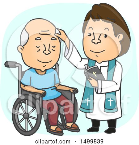 Clipart of a Priest Annointing a Senior Man in a Wheelchair - Royalty Free Vector Illustration by BNP Design Studio