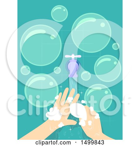Clipart of a Pair of Hands Washing up with Soap Under a Faucet of Running Water - Royalty Free Vector Illustration by BNP Design Studio