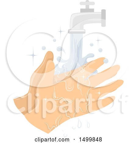 Clipart of a Pair of Hands Under a Faucet of Running Water - Royalty Free Vector Illustration by BNP Design Studio