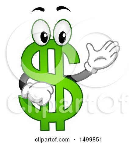Clipart of a USD Dollar Currency Symbol Mascot Presenting - Royalty Free Vector Illustration by BNP Design Studio