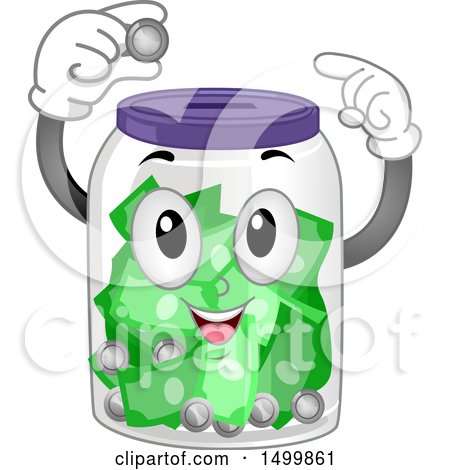 Clipart of a Happy Savings Jar Mascot Depositing a Coin - Royalty Free Vector Illustration by BNP Design Studio