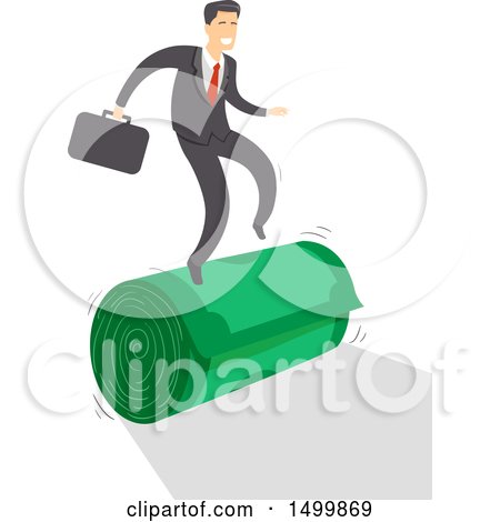 Clipart of a Business Man on a Roll, Balancing on Cash - Royalty Free Vector Illustration by BNP Design Studio