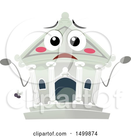 Clipart of a Bank Building Mascot Shrugging - Royalty Free Vector Illustration by BNP Design Studio