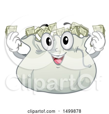 Clipart of a Money Bag Character with Cash - Royalty Free Vector Illustration by BNP Design Studio