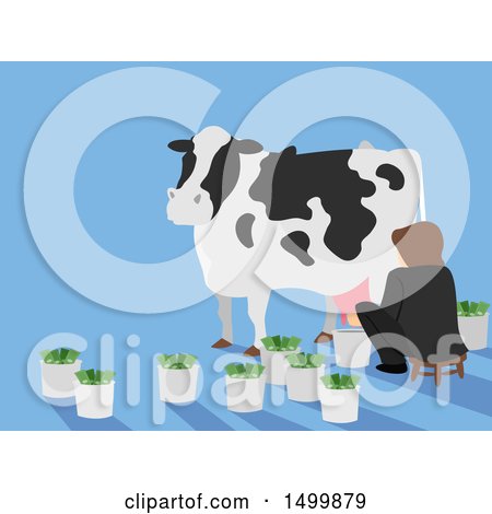Clipart of a Person Milking a Cash Cow - Royalty Free Vector Illustration by BNP Design Studio