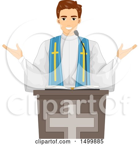 Clipart of a Male Priest Speaking During Mass - Royalty Free Vector Illustration by BNP Design Studio