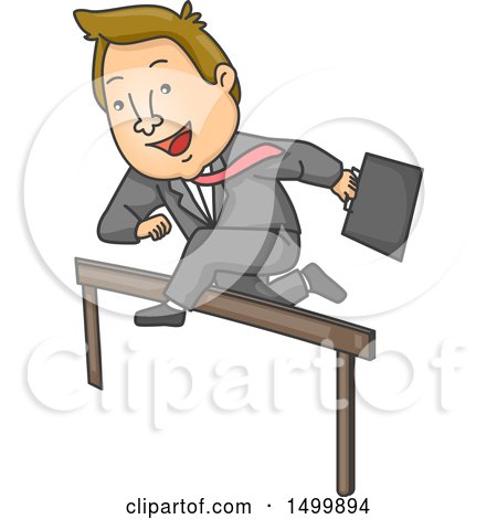 Clipart of a Cartoon Business Man Leaping a Hurdle - Royalty Free Vector Illustration by BNP Design Studio