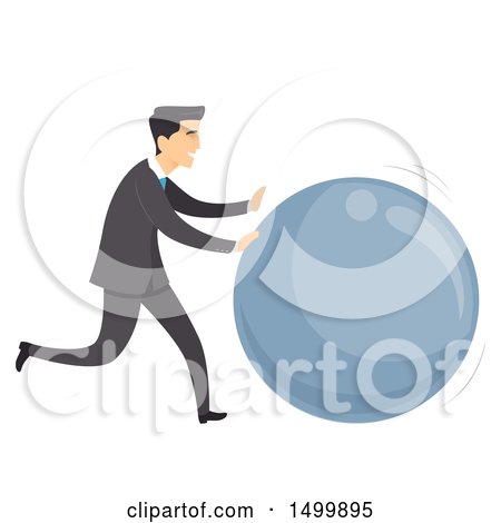 Clipart of a Business Man Rolling a Giant Ball - Royalty Free Vector Illustration by BNP Design Studio