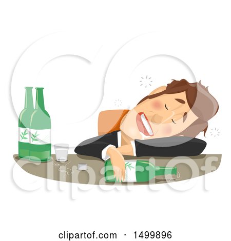 Clipart of a Drunk Businessman Passed out at His Desk - Royalty Free Vector Illustration by BNP Design Studio