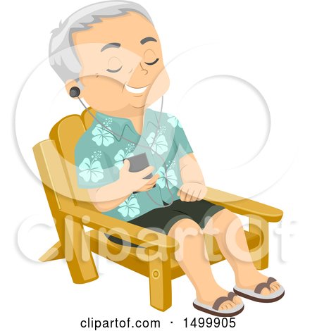 Clipart of a Relaxed Senior Man Listening to Music in a Becah Chair - Royalty Free Vector Illustration by BNP Design Studio