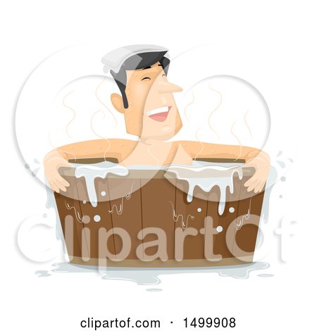 Clipart of a Man Soaking in a Wooden Tub - Royalty Free Vector Illustration by BNP Design Studio