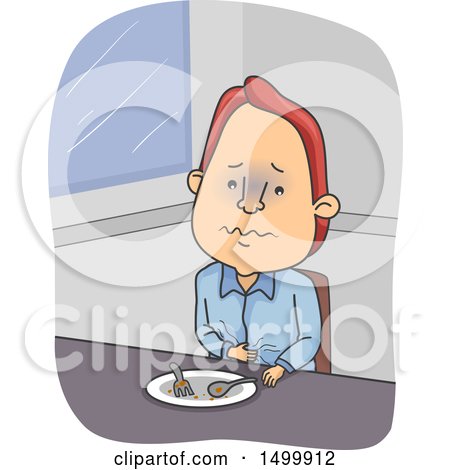 Clipart of a Man with Indigestion, Sitting at a Table After a Meal - Royalty Free Vector Illustration by BNP Design Studio