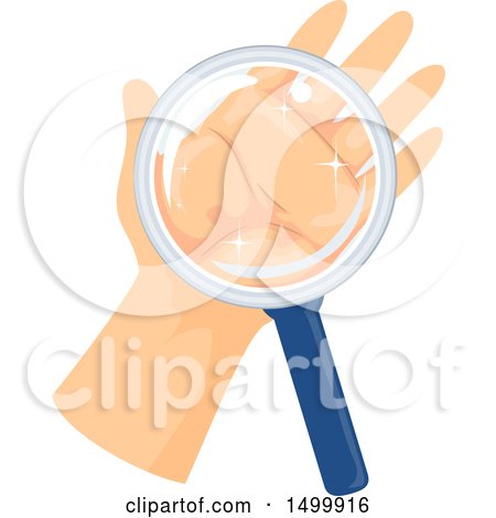Clipart of a Magnifying Glass over a Clean Hand - Royalty Free Vector Illustration by BNP Design Studio