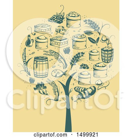Clipart of a Retro Tree Formed of Agricultural Icons - Royalty Free Vector Illustration by BNP Design Studio