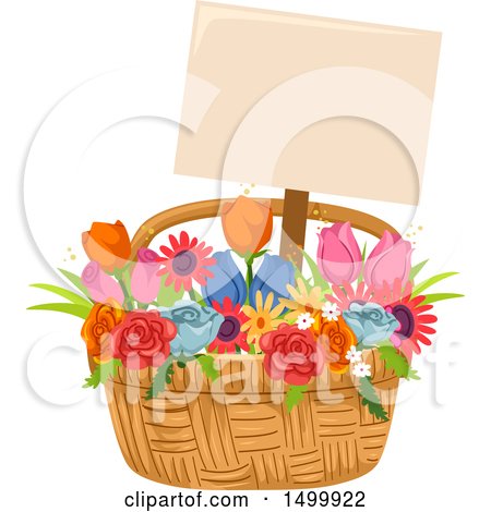 Clipart of a Flower Basket with a Sign - Royalty Free Vector Illustration by BNP Design Studio