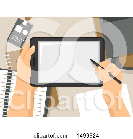 Clipart of a Pair of Hands Taking Notes on a Tablet - Royalty Free Vector Illustration by BNP Design Studio