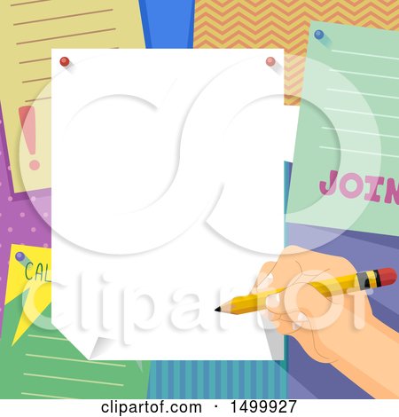 Clipart of a Hand Signing a Club Poster on a Bulletin Board - Royalty Free Vector Illustration by BNP Design Studio