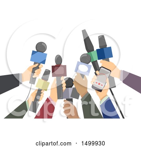 Clipart of a Crowd of Reporters Holding out Microphones - Royalty Free Vector Illustration by BNP Design Studio