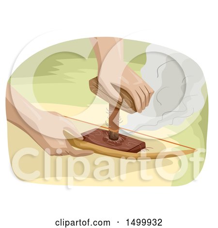 Clipart of a Pair of Hands Using a Bow Drill to Make Fire - Royalty Free Vector Illustration by BNP Design Studio