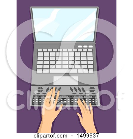 Clipart of a Pair of Hands Typing on a Braille Keyboard Laptop Computer - Royalty Free Vector Illustration by BNP Design Studio