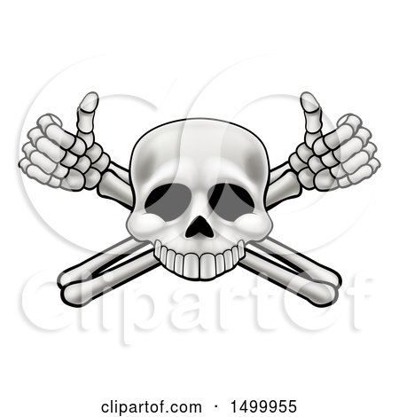 Clipart of a Cartoon Human Skull and Crossbone Arms with Thumbs up - Royalty Free Vector Illustration by AtStockIllustration