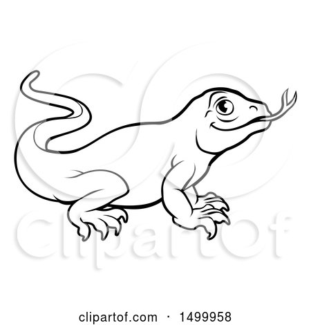 Clipart of a Lineart Komodo Dragon Lizard - Royalty Free Vector Illustration by AtStockIllustration