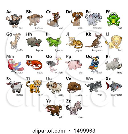 Clipart of a Chart of Animals and Alphabet Letters - Royalty Free Vector Illustration by AtStockIllustration