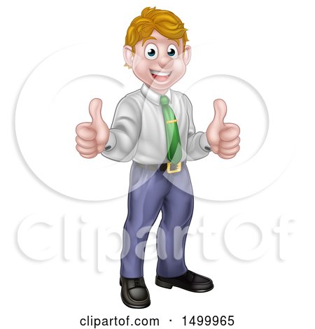 Clipart of a Happy Caucasian Business Man Giving Two Thumbs up - Royalty Free Vector Illustration by AtStockIllustration