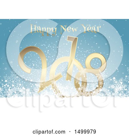 Clipart of a Happy New Year 2018 Design with Snowflakes - Royalty Free Vector Illustration by KJ Pargeter