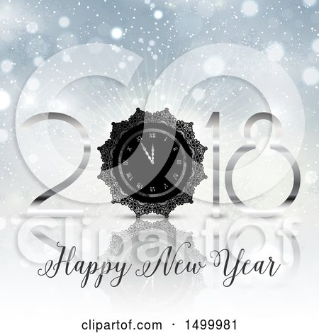 Clipart of a Happy New Year 2018 Design with a Clock - Royalty Free Vector Illustration by KJ Pargeter