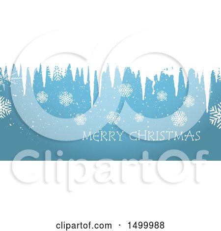 Clipart of a Red Merry Christmas Banner with Snowflakes and Icicles - Royalty Free Vector Illustration by KJ Pargeter