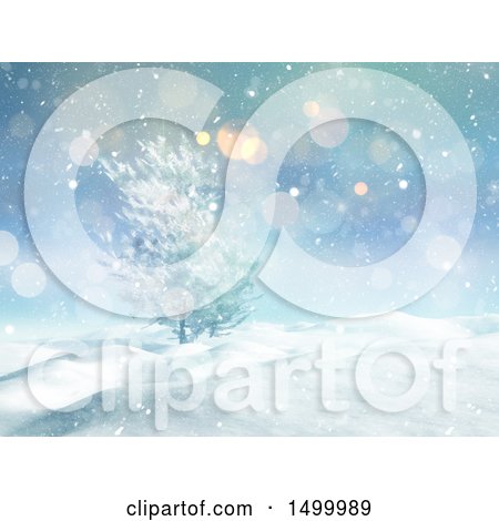 Clipart of a 3d Snowy Winter Landscape with Trees - Royalty Free Illustration by KJ Pargeter