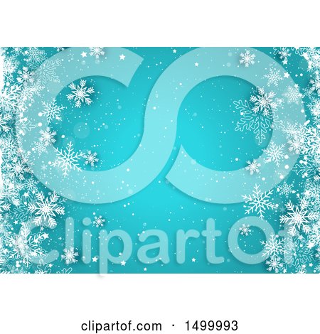 Clipart of a Blue Christmas Background with White Winter Snowflakes - Royalty Free Vector Illustration by KJ Pargeter