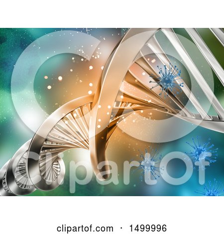 Clipart of a 3d Dna Strand with Virus Cells - Royalty Free Illustration by KJ Pargeter