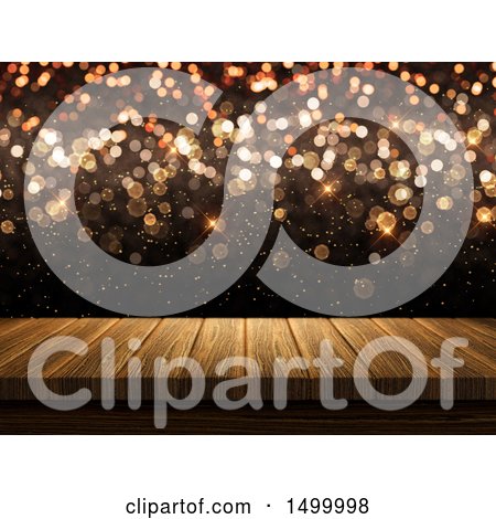 Clipart of a 3d Wood Surface with Bokeh Lights - Royalty Free Illustration by KJ Pargeter