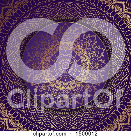 Clipart of a Gold and Purple Mandala Background - Royalty Free Vector Illustration by KJ Pargeter