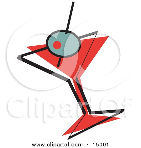 Olive in a Martini Glass Retro Clipart Illustration by Andy Nortnik