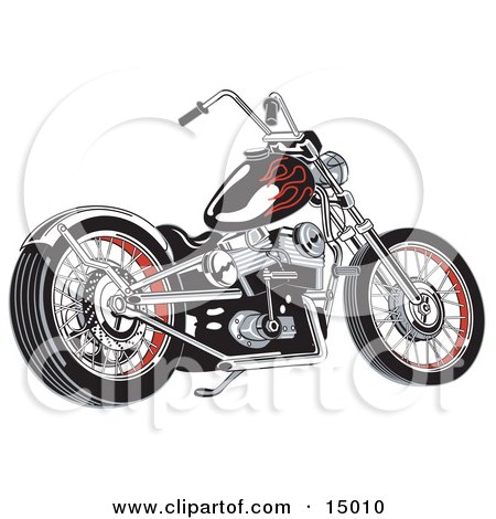 Black Motorcycle With Red Flame Paint Accents Clipart Illustration by Andy Nortnik