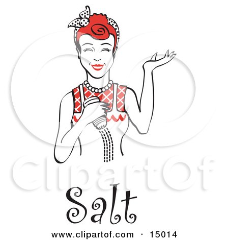 Happy Red Haired Woman Using a Salt Shaker While Cooking, With Text Clipart Illustration by Andy Nortnik