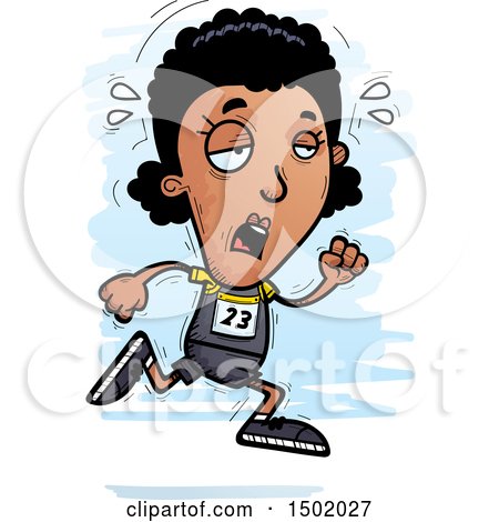 Clipart of a Tired Running Black Female Track and Field Athlete - Royalty Free Vector Illustration by Cory Thoman