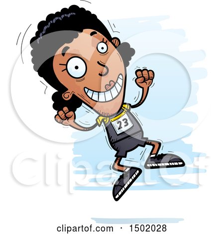 Clipart of a Jumping Black Female Track and Field Athlete - Royalty Free Vector Illustration by Cory Thoman