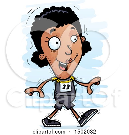 Clipart of a Walking Black Female Track and Field Athlete - Royalty Free Vector Illustration by Cory Thoman