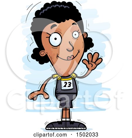 Clipart of a Waving Black Female Track and Field Athlete - Royalty Free Vector Illustration by Cory Thoman