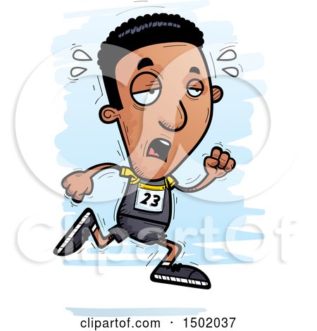 Clipart of a Tired Running Black Male Track and Field Athlete - Royalty Free Vector Illustration by Cory Thoman