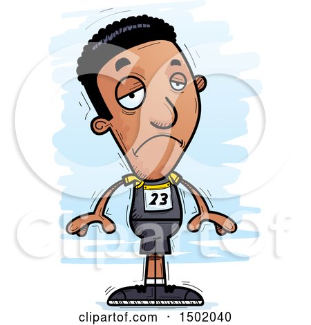 Clipart of a Sad Black Male Track and Field Athlete - Royalty Free Vector Illustration by Cory Thoman