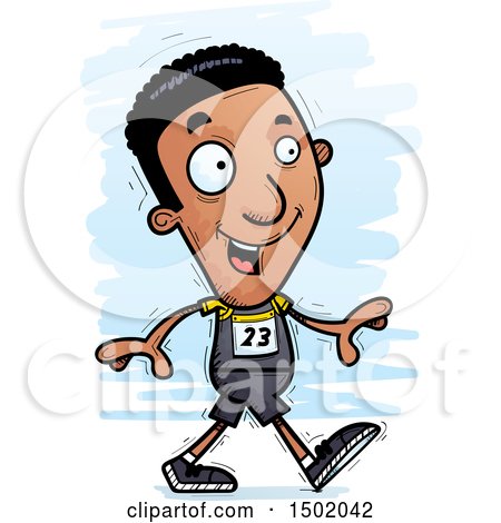 Clipart of a Walking Black Male Track and Field Athlete - Royalty Free Vector Illustration by Cory Thoman