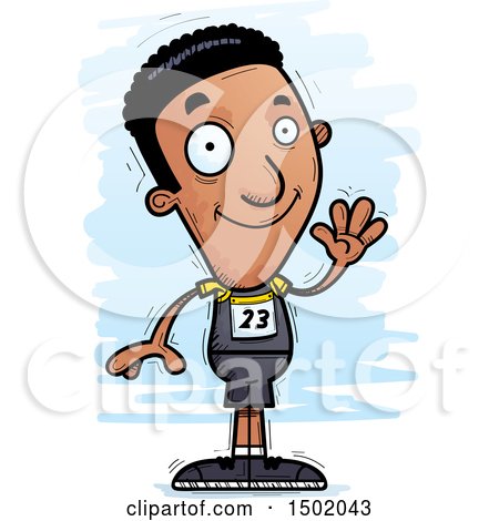 Clipart of a Waving Black Male Track and Field Athlete - Royalty Free Vector Illustration by Cory Thoman