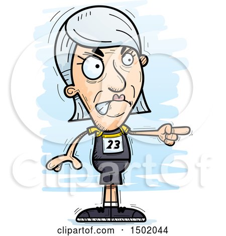 Clipart of a Mad Pointing White Senior Female Track and Field Athlete - Royalty Free Vector Illustration by Cory Thoman